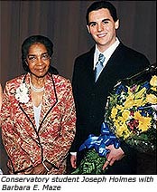 Conservatory student Joseph Holmes with Barbara E. Maze