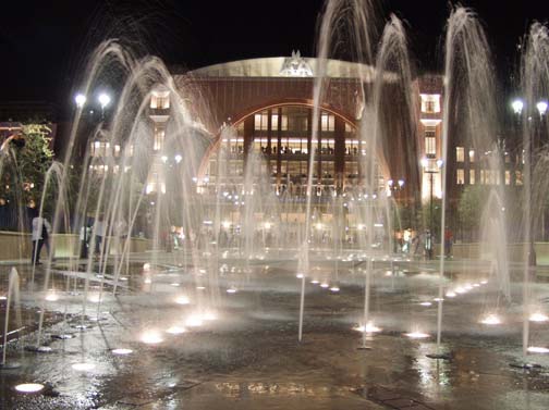 night view with sports arena